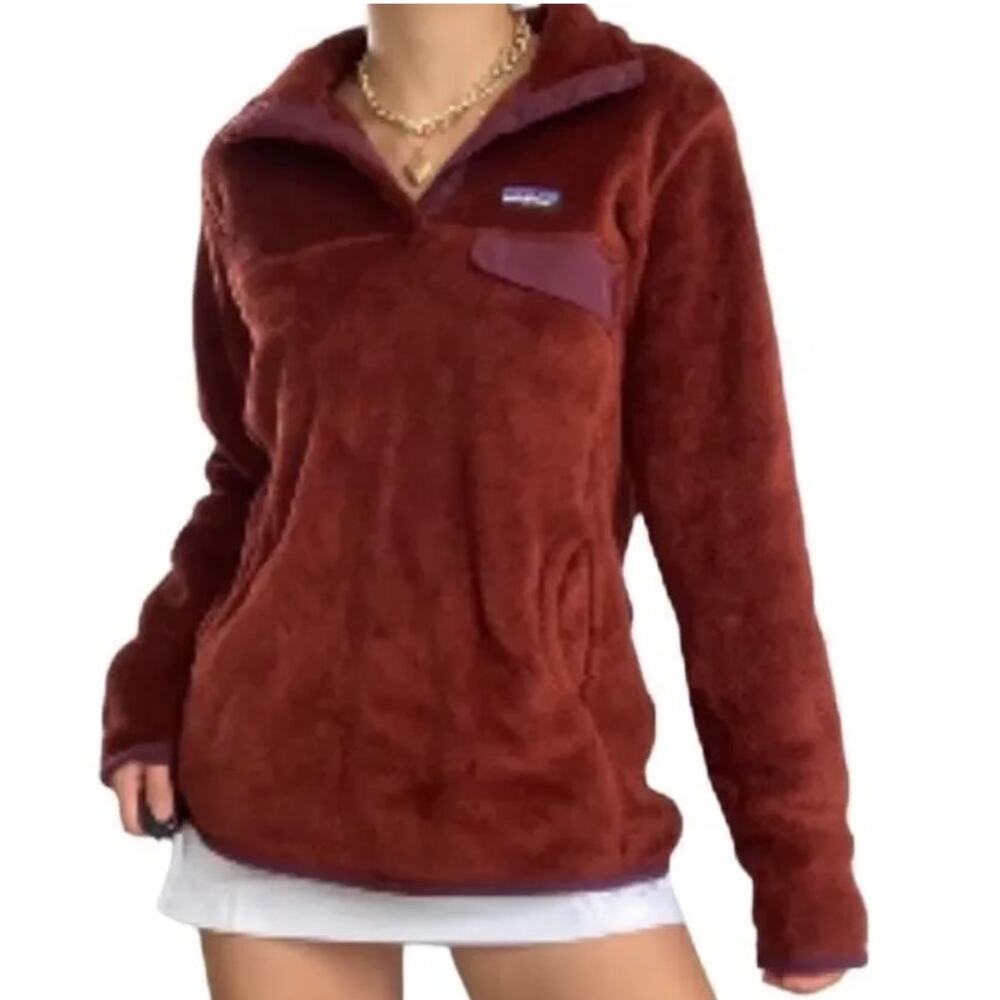 Patagonia Women's Re-Tool Snap-T Pullover Fleece Burgundy Red Stand Collar SM